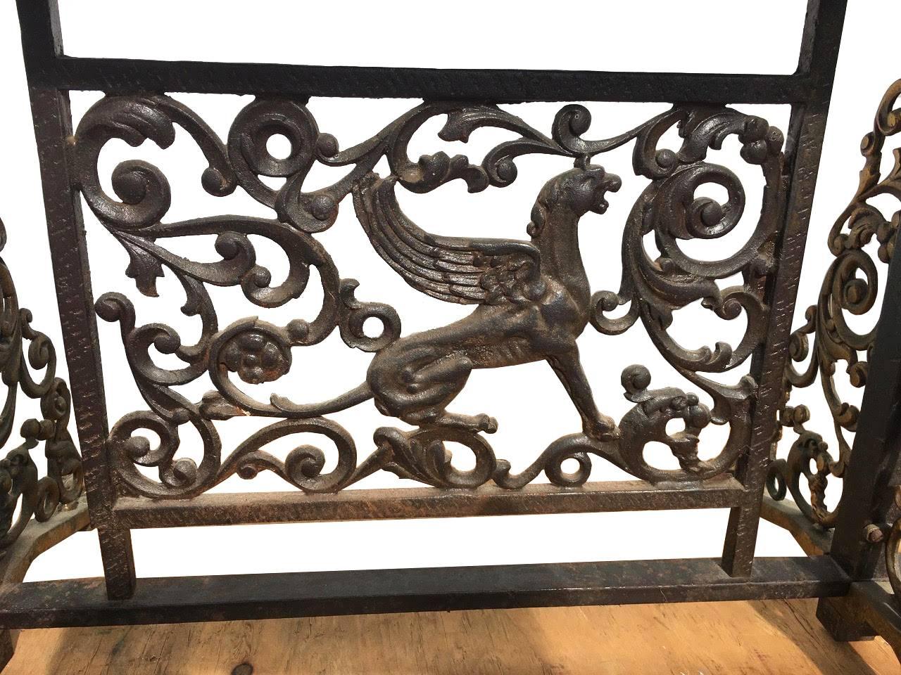 Early 20th Century Oscar Bach Style Slate Top Wrought Iron and Bronze Bench