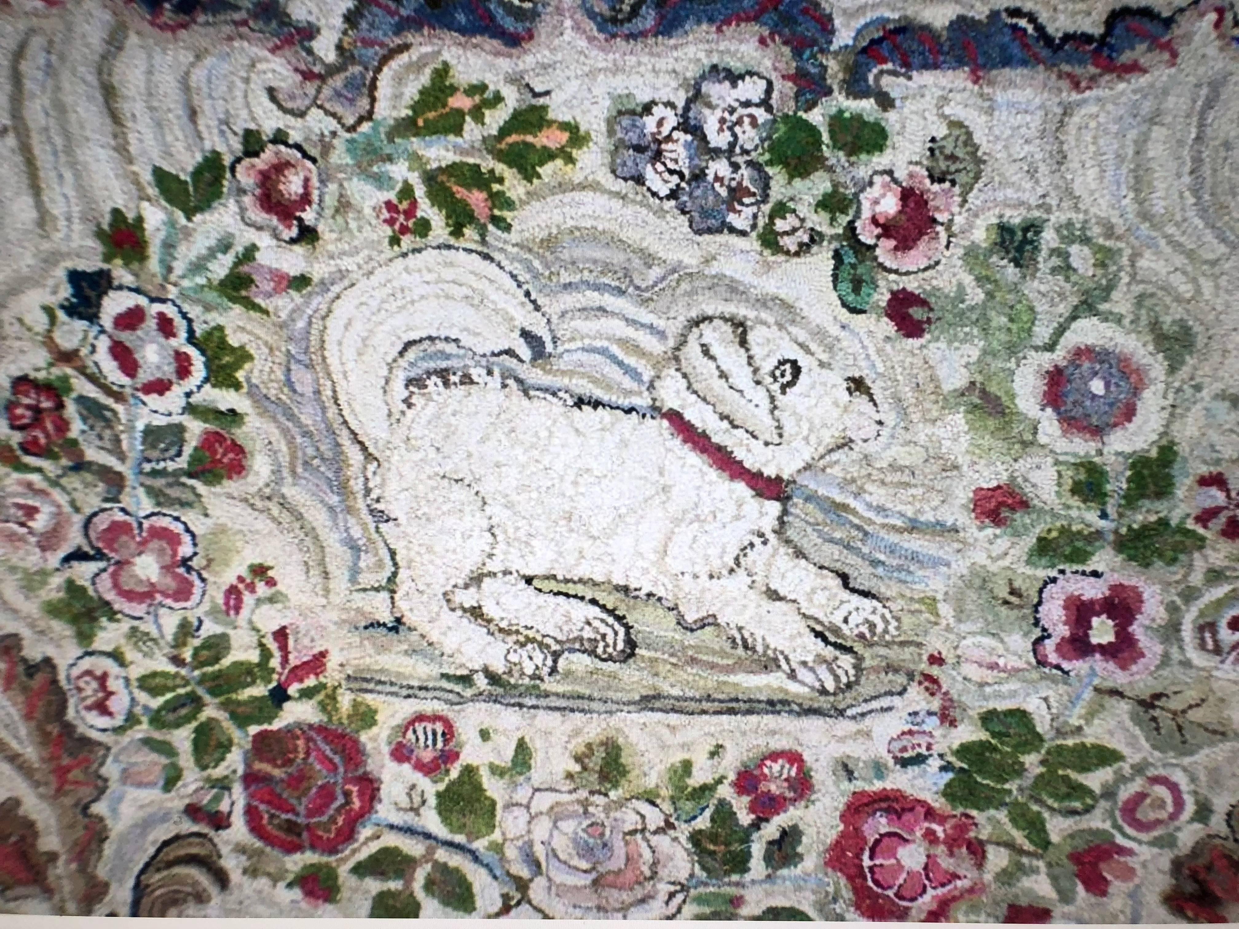 Hand-Knotted  Hooked Rug Room Size with King Charles Spaniels Playing Circa 1860 For Sale