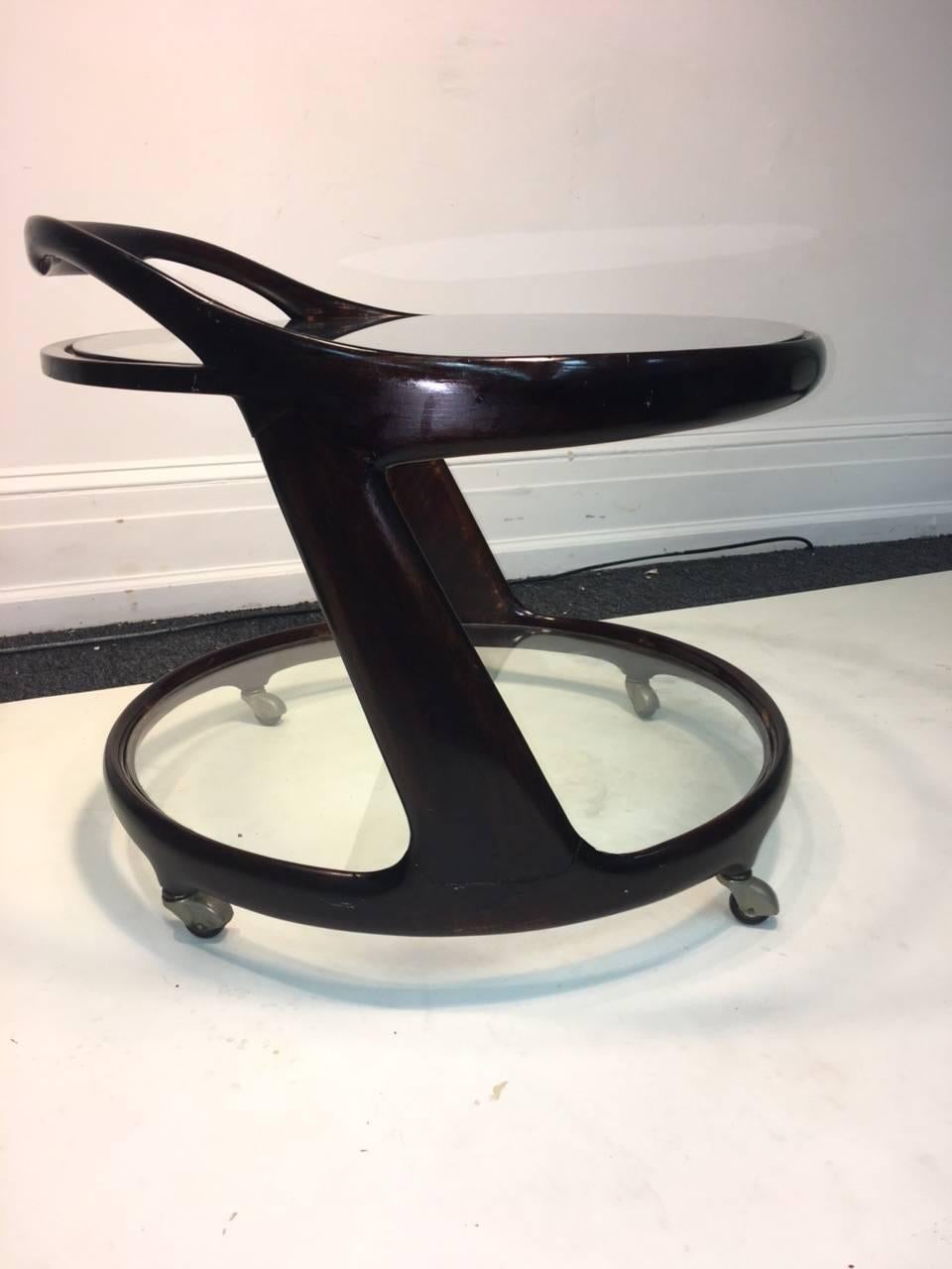 Blackened Italian Modernist Bar Cart  Designed By Cesare Lacca For Sale