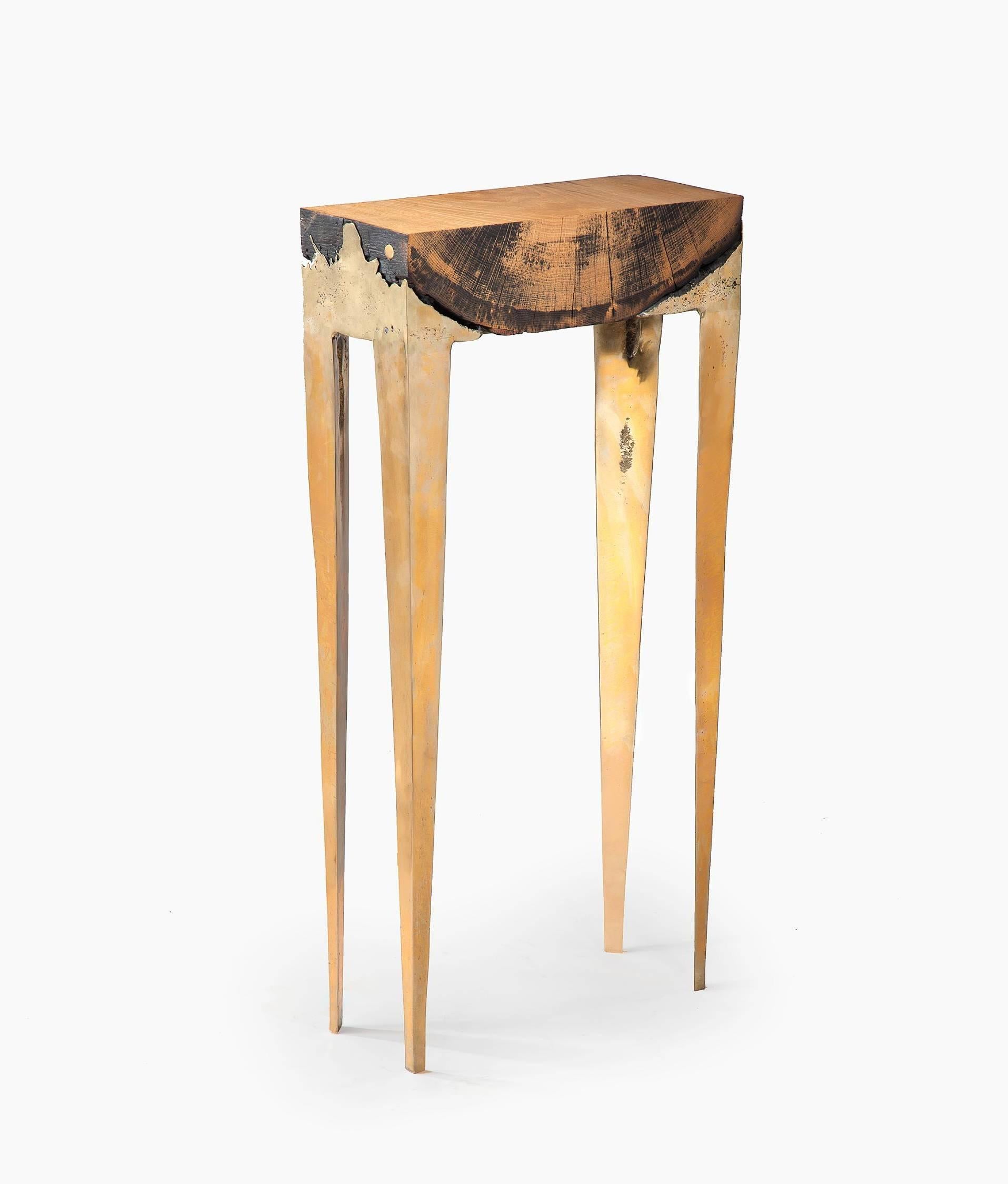 Console by Hilla Shamia Design Studio. 

This piece is part of the last collection by Hilla Shamia working for the first time with brass. 

Oak and brass
Measures: 90 cm high x 50 cm length x 20 cm width
(35.4 in high x 19.6 in length x 7.8 in