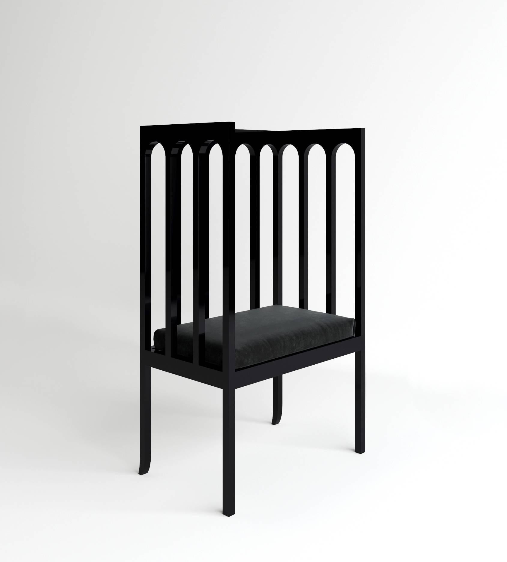 Art Deco Arch Narrow Armchair 'Black Lacquered Maple Wood' by Dmitry Samygin For Sale