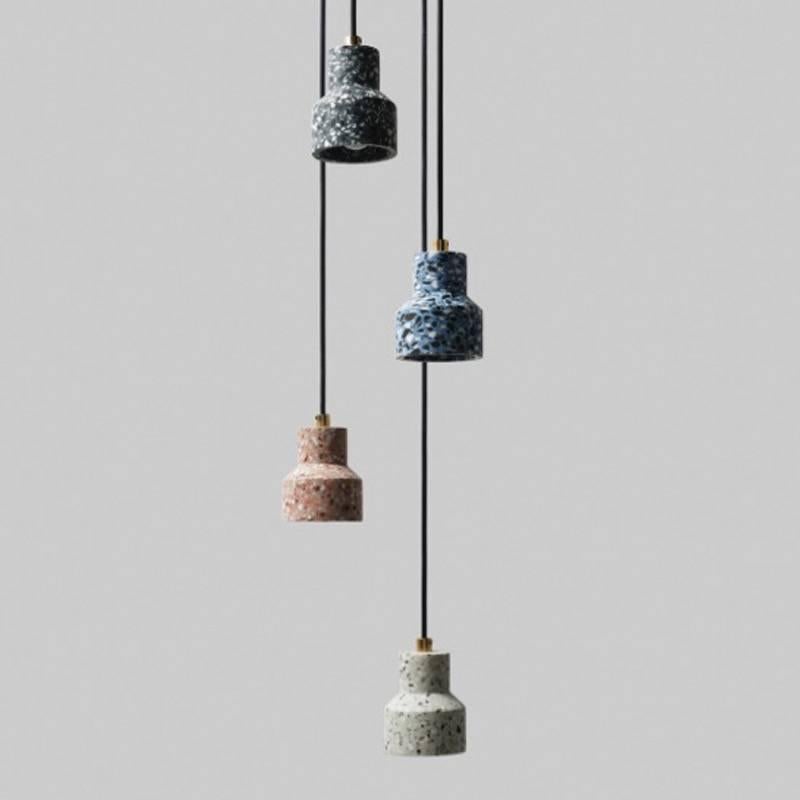 Industrial Pendant TU, Black Terrazzo and Concrete Pendant Lamp For Sale