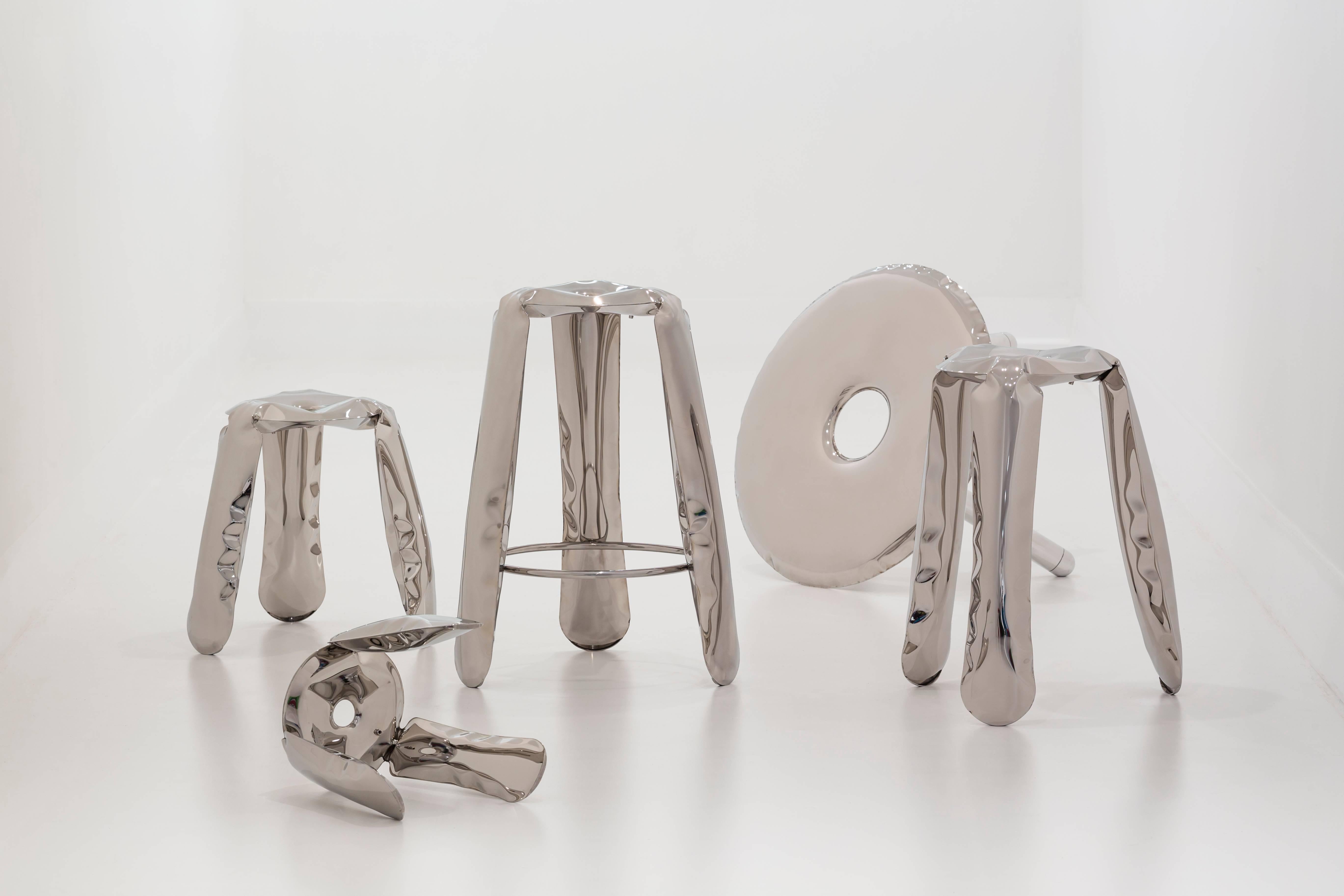 Industrial Plopp Stool 'Mini' by Zieta Prozessdesign, Stainless Steel ‘Inox’ Version For Sale