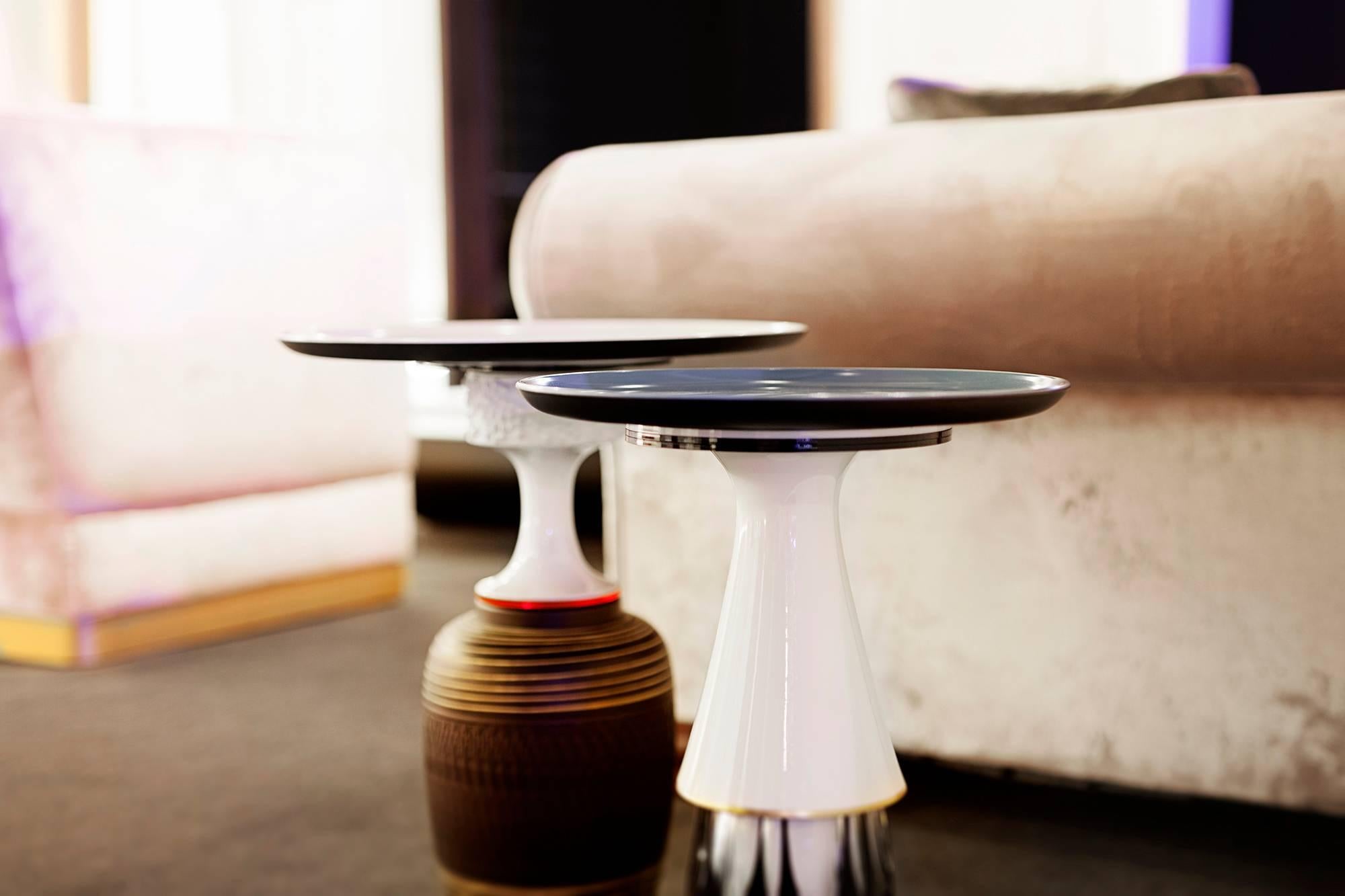 Contemporary 'Come to Me' Side Table / End Table, Vintage Ceramics and Glass, One off Piece