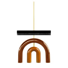 Ceramic Pendant Lamp 'TRN D1' by Pani Jurek, Brass Rod, Black, Brown & Ochre