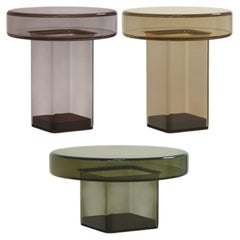 Set X2 Side & X1 Coffee Table 'Naked' by Norr11, Smoked, Amber & Green Glass