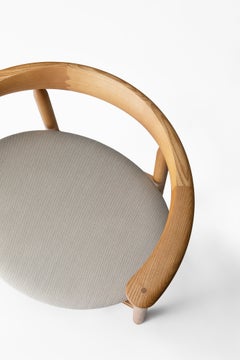 Modern Armchair 'LINEA RMT6' by Rudi Merz, Ash-Oak stained/Fabric Steelcut Trio
