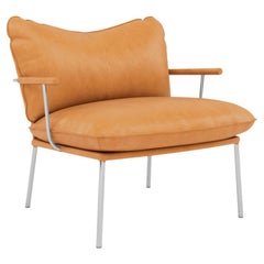 Contemporary 'Pico Lounge Chair' Fogia, Polished Stainless Steel, Vintage Cognac