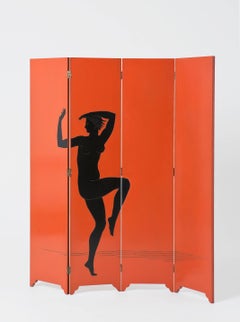 Lacquered Wood Screen - Black and Orange - Art Deco style (Customizable)