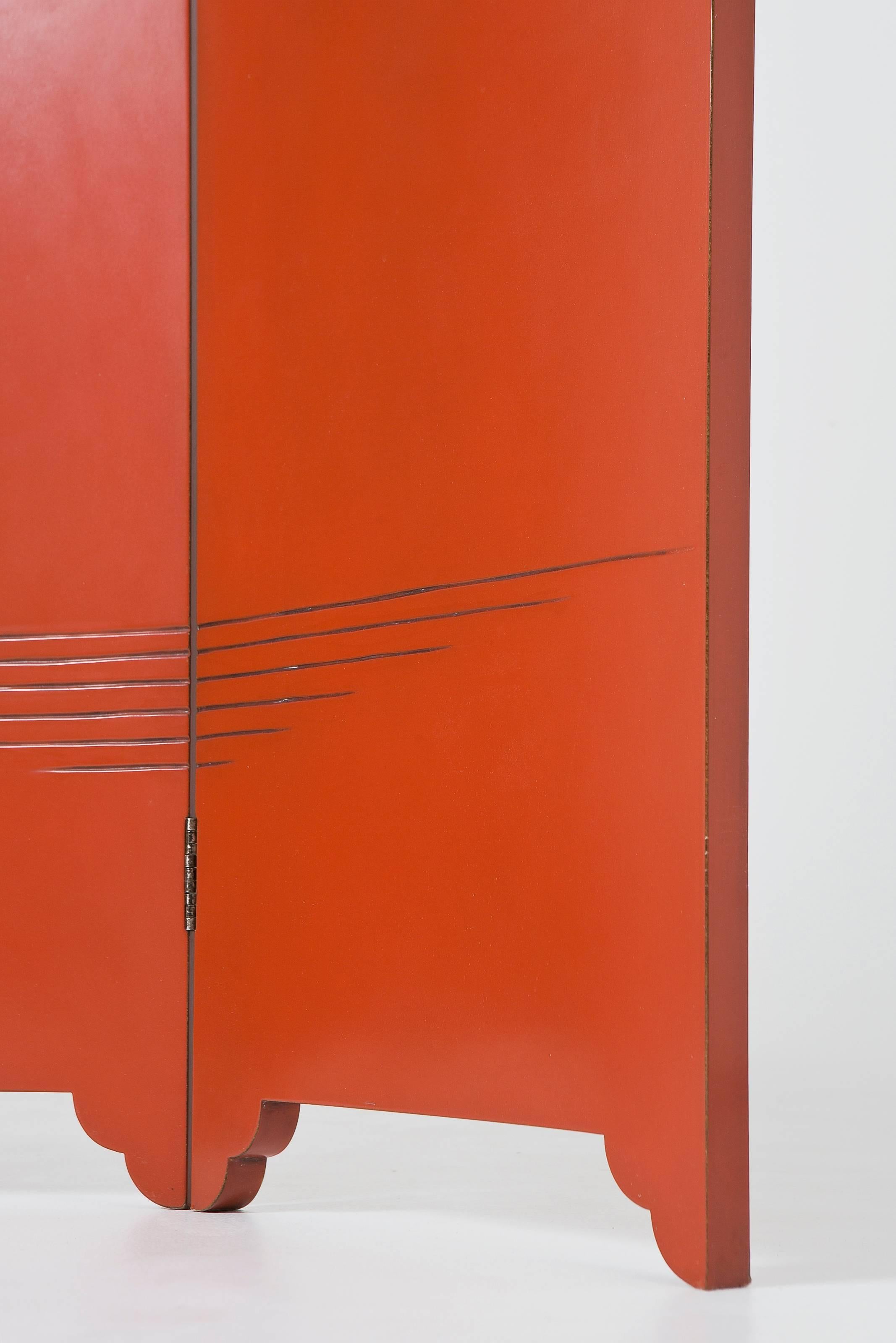 Lackierter Holzschirm – schwarz und orange – im Art-déco-Stil (verstellbar) (Italienisch) im Angebot