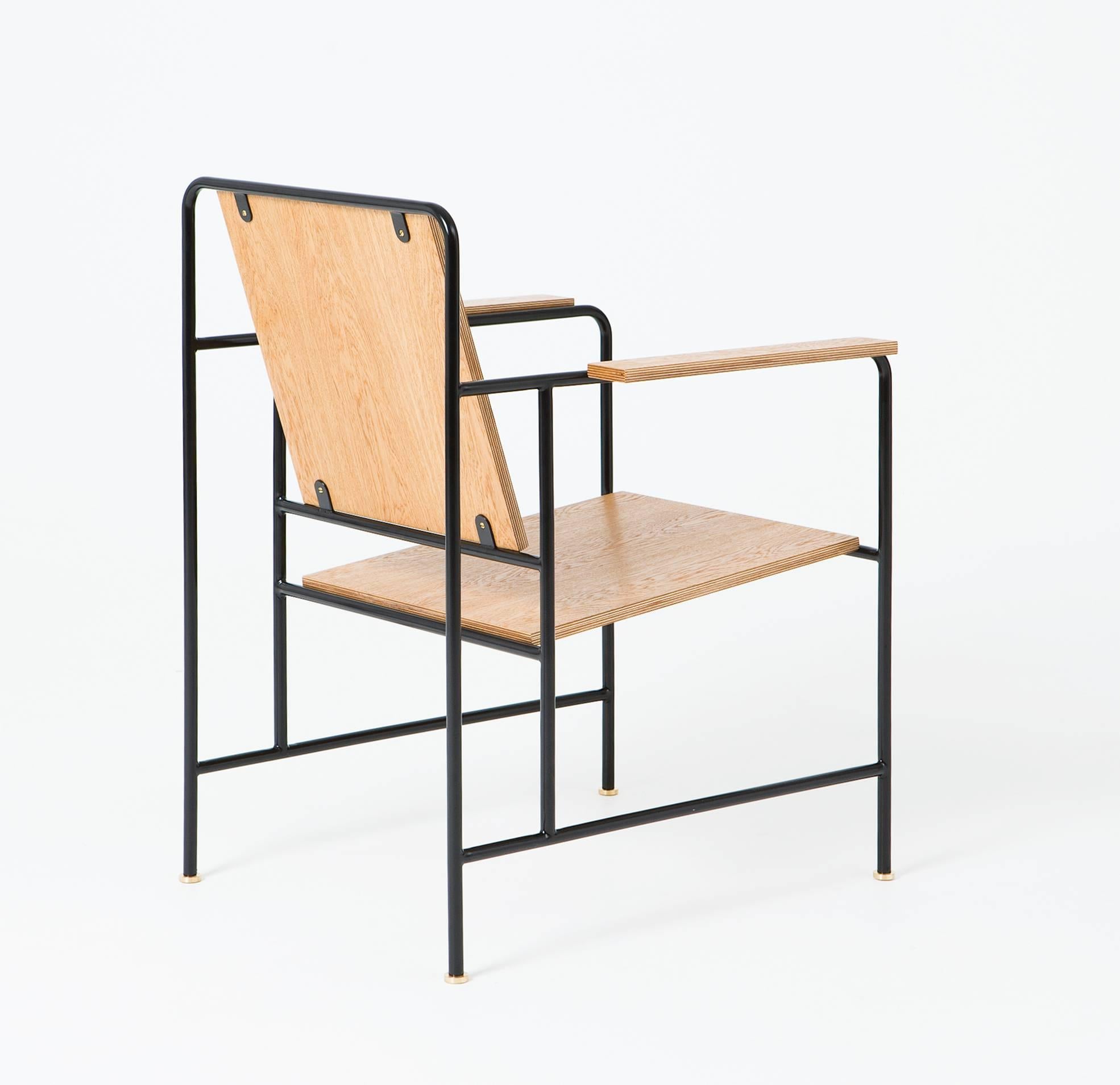 Bauhaus M Armchair 'Oak veneer and Metal structure' - Le Corbusier inspiration For Sale