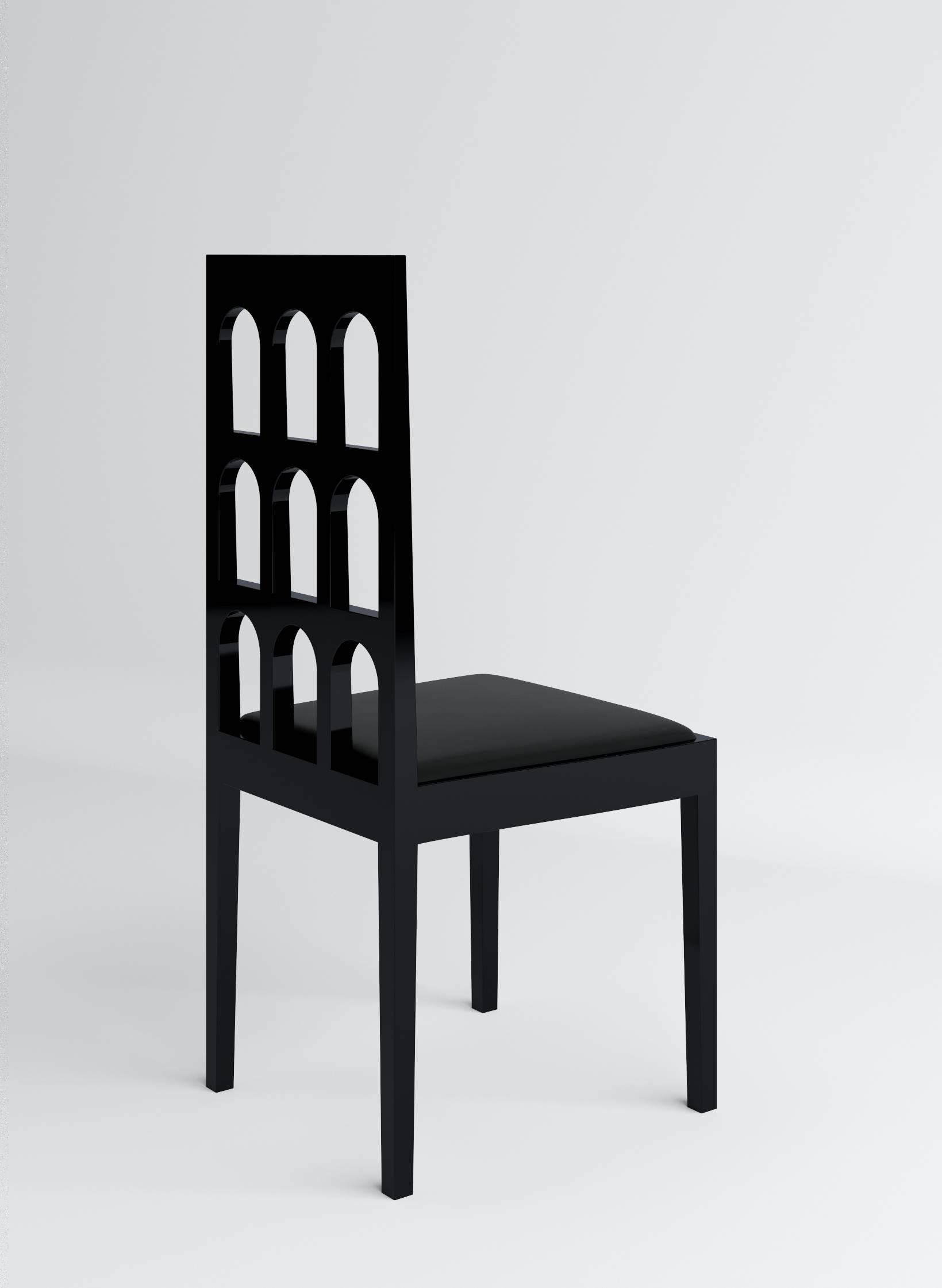 Art Deco Italy Arch Black Chair 'Black Lacquered Wood'