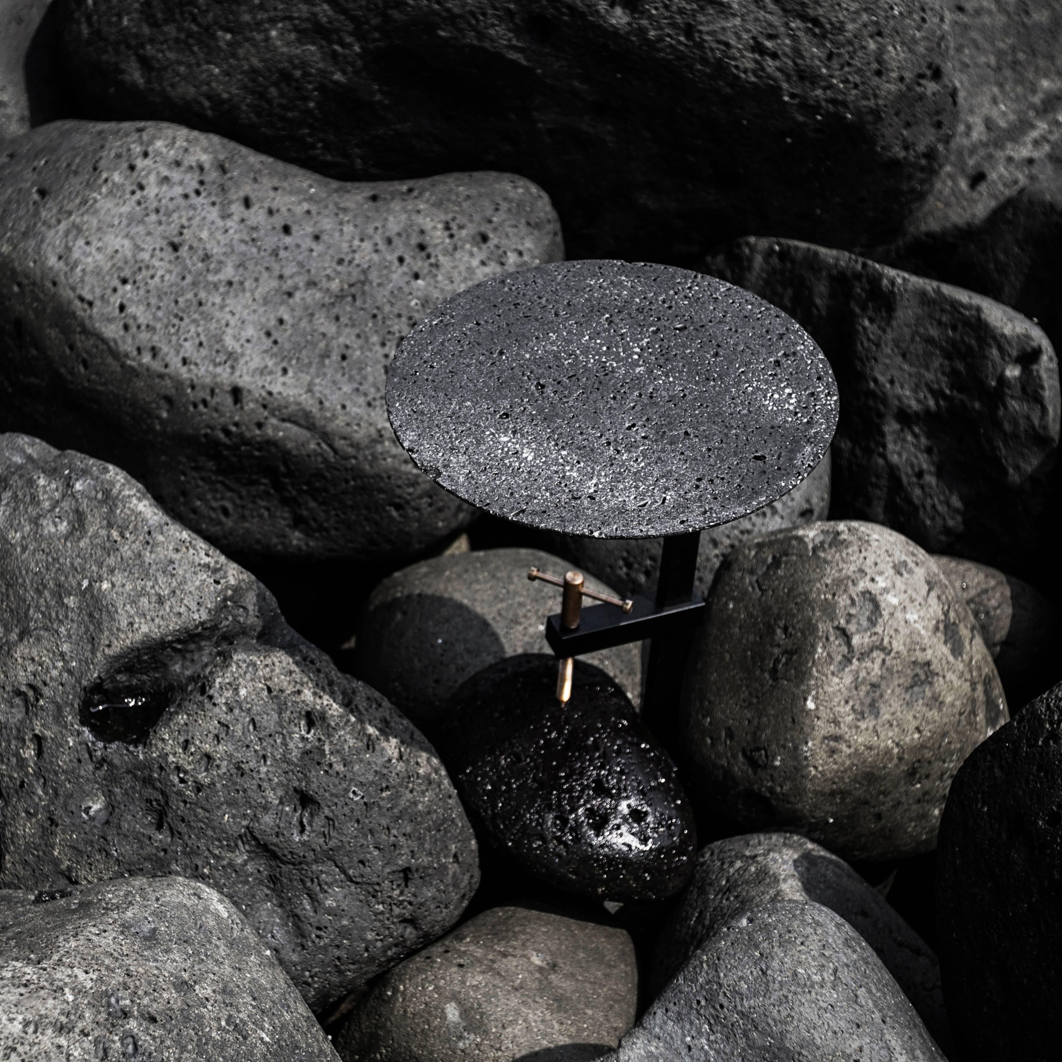Contemporary Studio Buzao, Black Lava Stone Side Table by Bentu Design For Sale