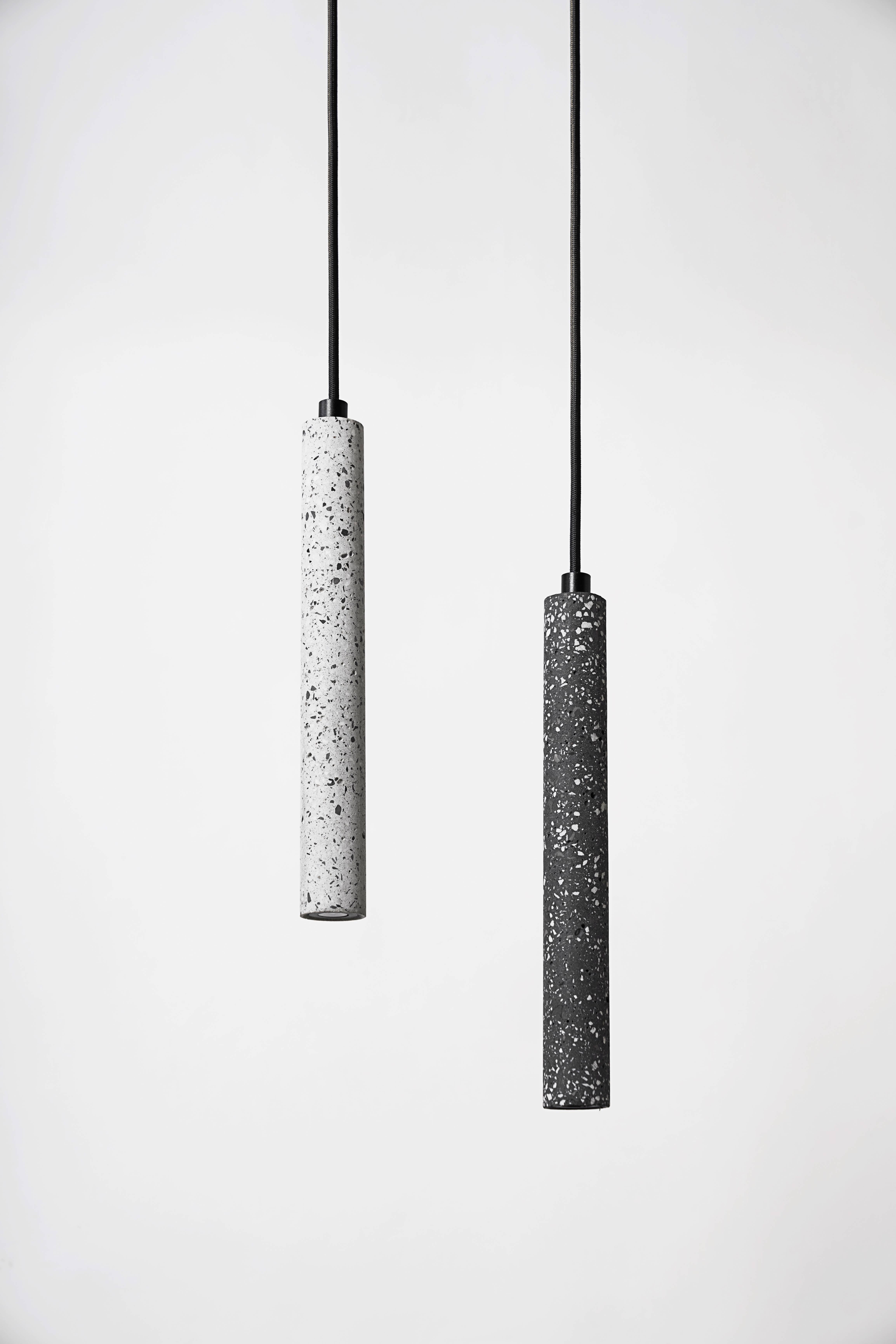 Industrial Bang, Black Terrazzo and Concrete Ceiling Lamp by Bentu Design For Sale