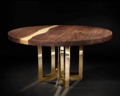 "Il Pezzo 6 Round Table" diameter 150cm/59” - walnut and ash - gold finish base