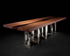 "Il Pezzo 6 Long Table" length 300cm/118” - solid walnut and wenge - nickel base