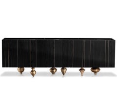 "Il Pezzo 1 Black Credenza" ebonized sideboard - Marquinia top - bronze base
