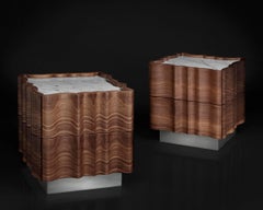 "Il Pezzo 2 Nightstand" night table - solid walnut - Carrara marble - nickel