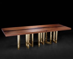 "Il Pezzo 6 Long Table" length 300cm/118” - solid walnut and wenge - brass base