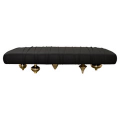 Pouf imbottito "Il Pezzo 1 Bench" in pelle pregiata con base dorata