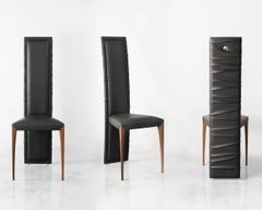 "Il Pezzo 7 Chair" dining chair with high back-upholstered in anthracite leather