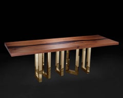 "Il Pezzo 6 Long Table" length 260cm/102” - solid walnut and wenge - brass base