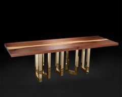 "Il Pezzo 6 Long Table" length 260cm/102.4” - solid walnut and ash - brass base