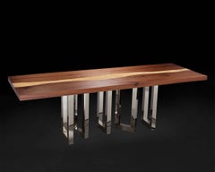 "Il Pezzo 6 Long Table" length 260cm/102.4” - solid walnut and ash - nickel base
