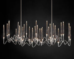 "Il Pezzo 3 Long Chandelier" - length 150cm/59” - nickel - crystal - LEDs