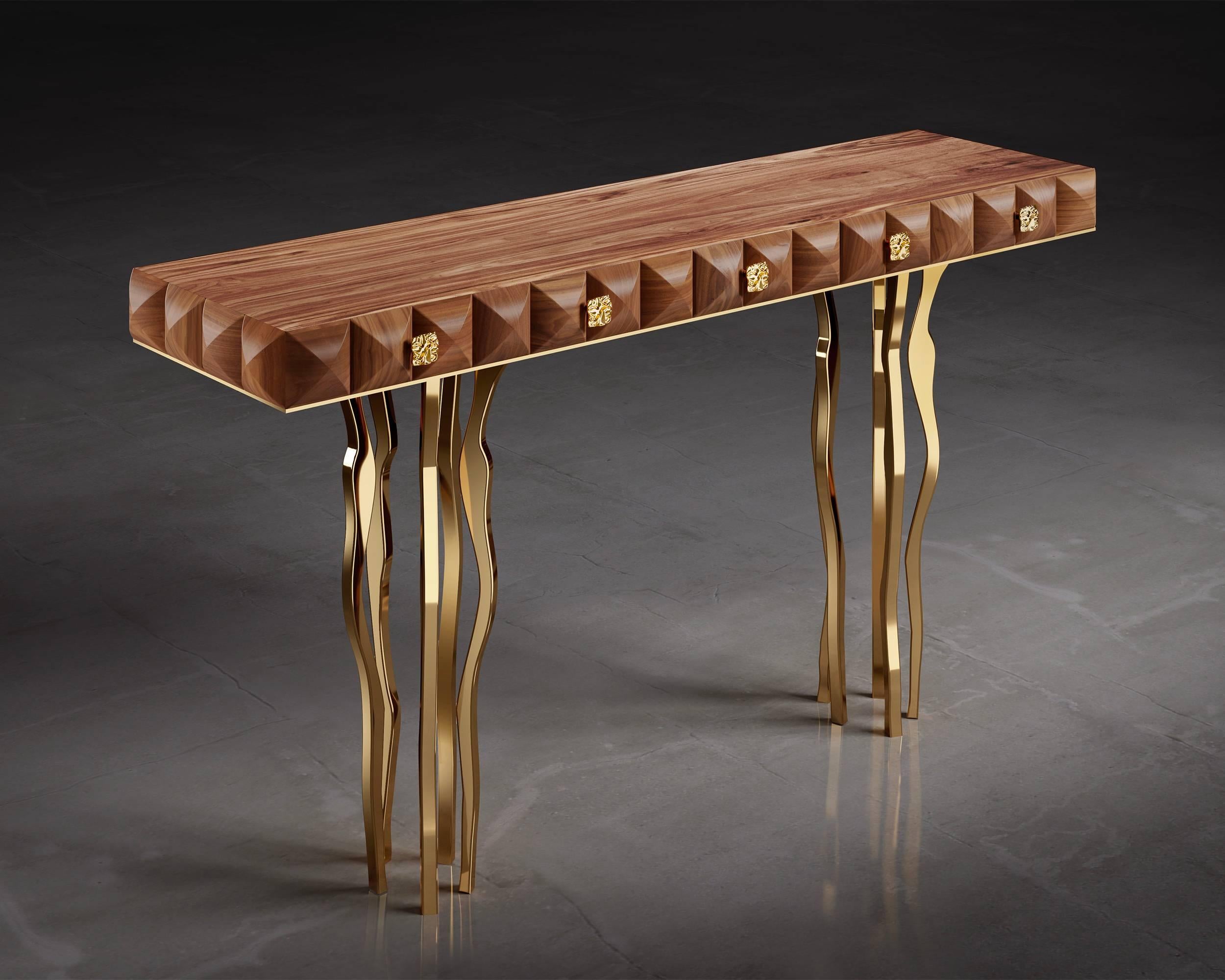 Rigid, strong and impenetrable, like a medieval Florentine palace, it seems to be suspended and floating over an imaginary Arno river. Il Pezzo 10 Console shows off its embossed wood giving it a medieval taste.
The wood shows infinite shades and