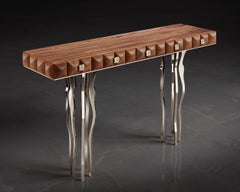 "Il Pezzo 10 Console" solid walnut - nickel plated casting base - three drawers