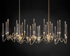 "Il Pezzo 3 Long Chandelier" - length 150cm/59” - gold finish brass - crystal
