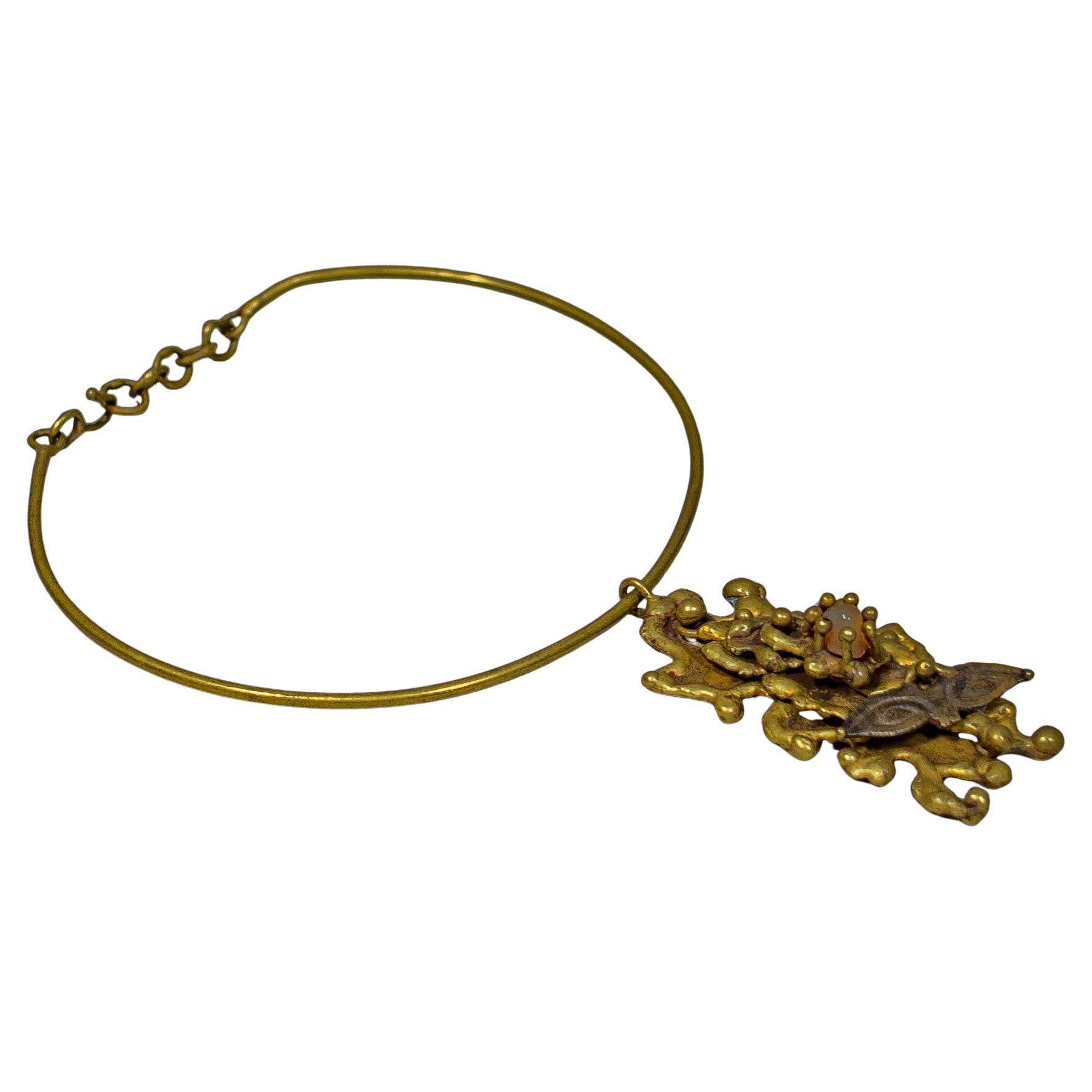 Pal Kepenyes Brutalist Bronze Necklace with Kinetic Pendant