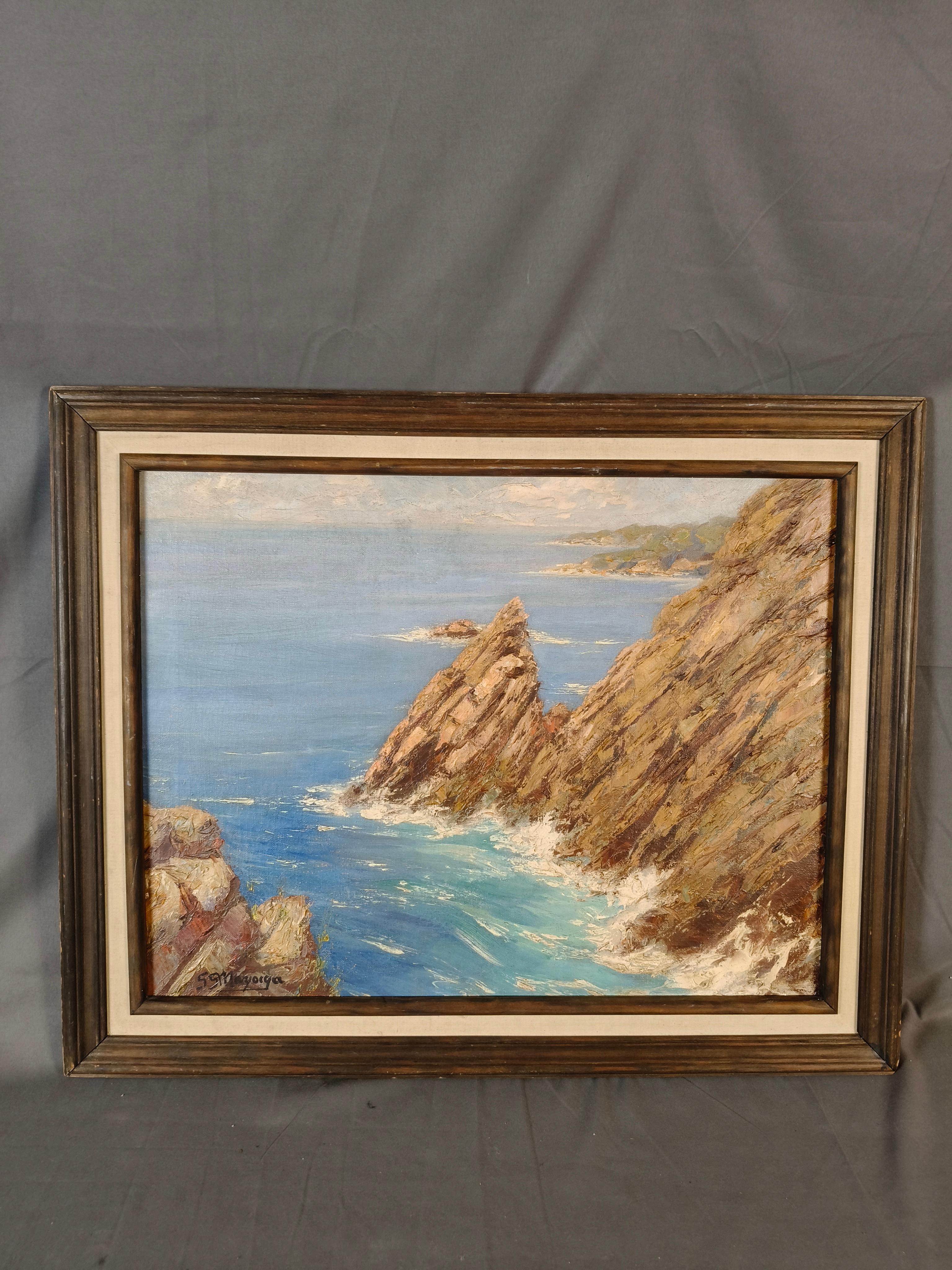 Guillermo Gómez Mayorga La Quebrada Öl auf Leinwand Gemälde (Moderne der Mitte des Jahrhunderts) im Angebot