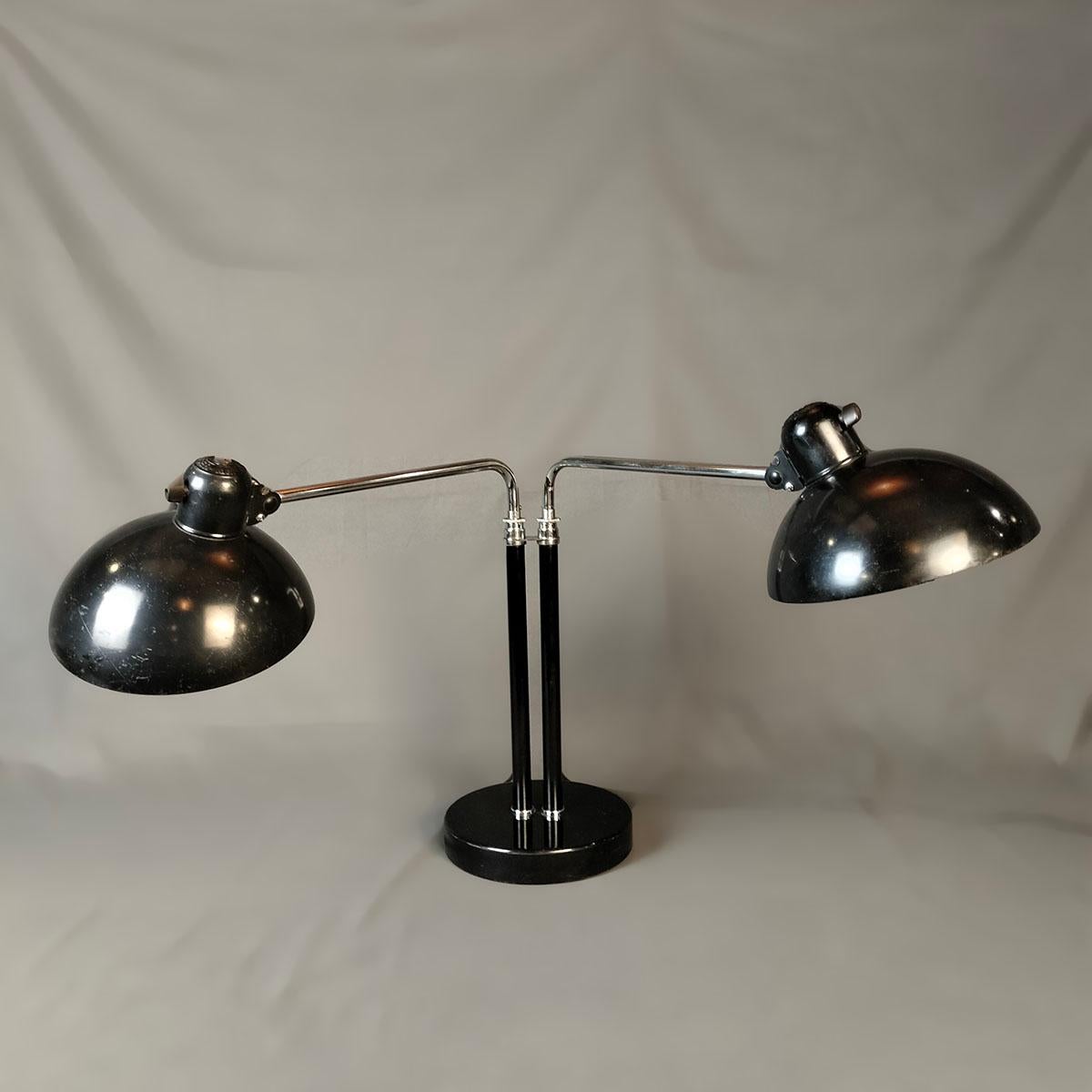 Bauhaus Christian Dell For Kaiser Idell German 1930's Model 6580 Double Desk Lamp For Sale