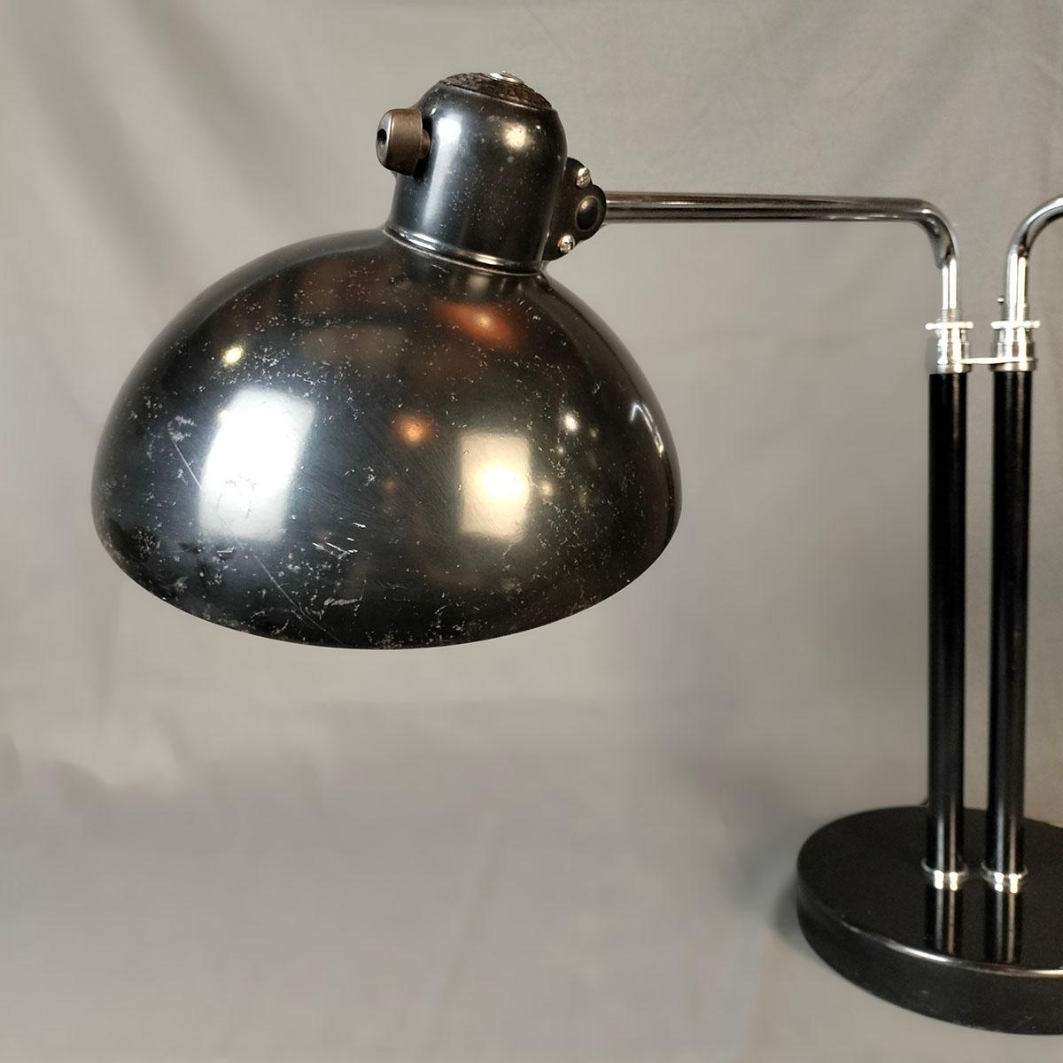 Christian Dell For Kaiser Idell German 1930's Model 6580 Double Desk Lamp In Fair Condition For Sale In Mexico City, MX