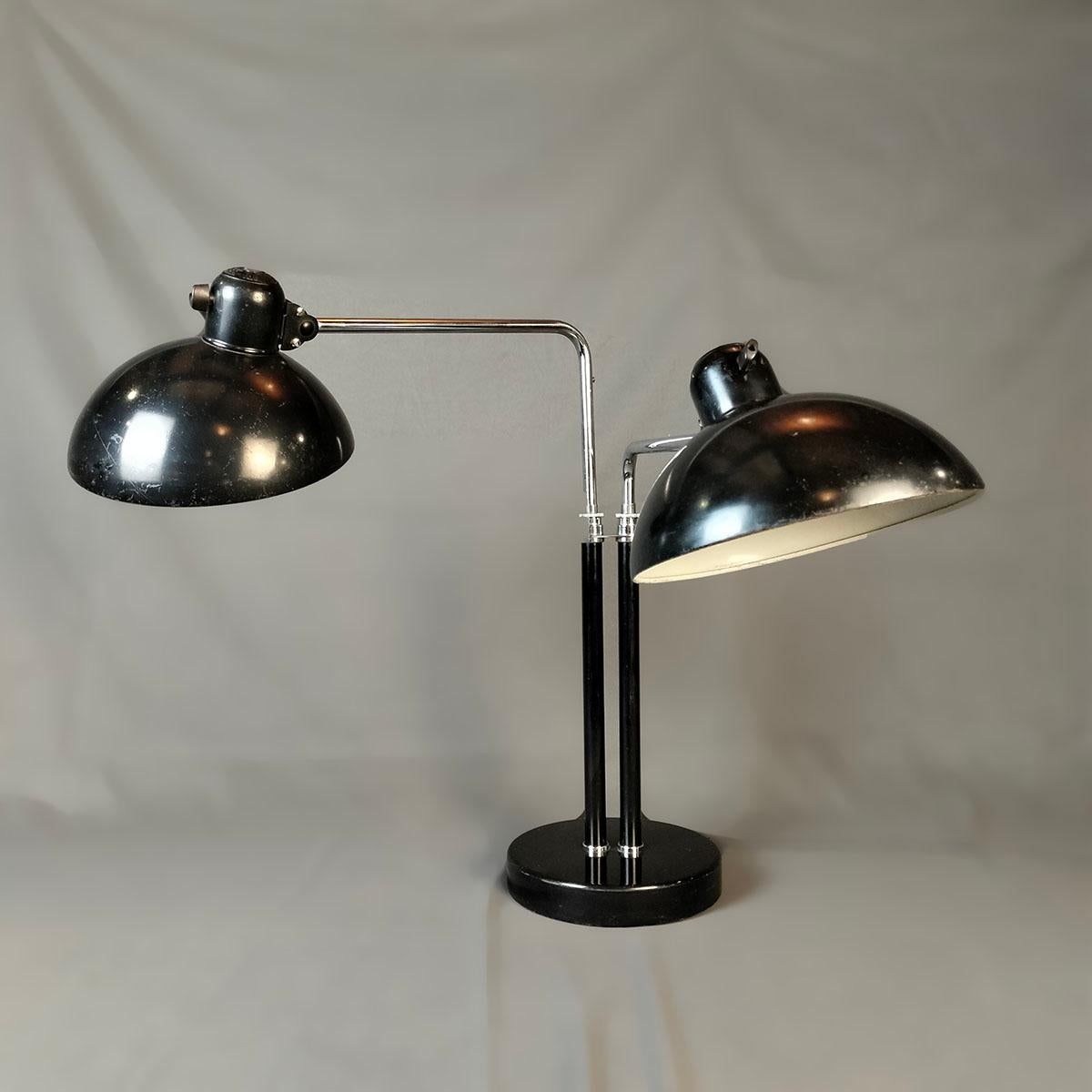 Metal Christian Dell For Kaiser Idell German 1930's Model 6580 Double Desk Lamp For Sale