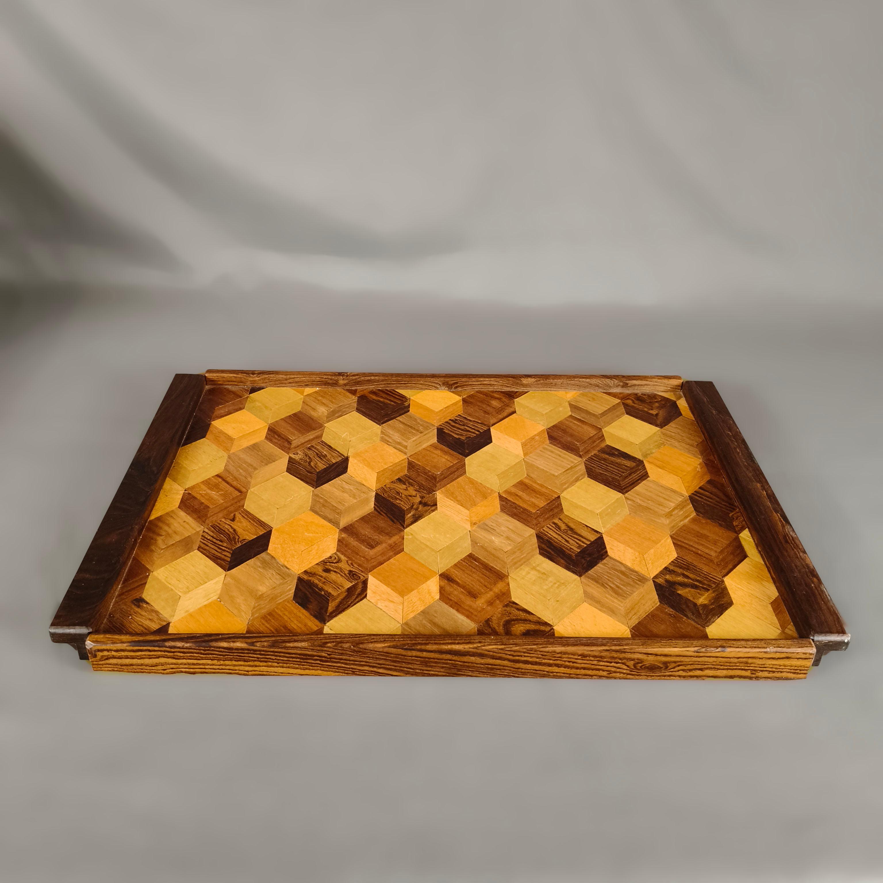 Mid-Century Modern Don S. Shoemaker Plateau rectangulaire en parquet mexicain MCM en vente