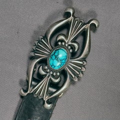 Harrison Bitsue Navajo-Ledergürtel mit Sterling-Silber-Schnallen mit Türkisen