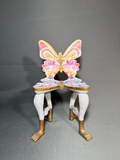 Pedro Friedeberg 1970s Butterfly Chair Sculpture Handpainted in Wood & Gold Leaf