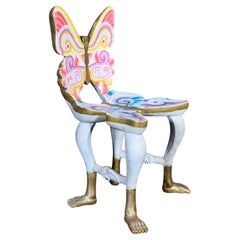 Pedro Friedeberg 1970s Butterfly Chair Sculpture Handpainted in Wood & Gold Leaf