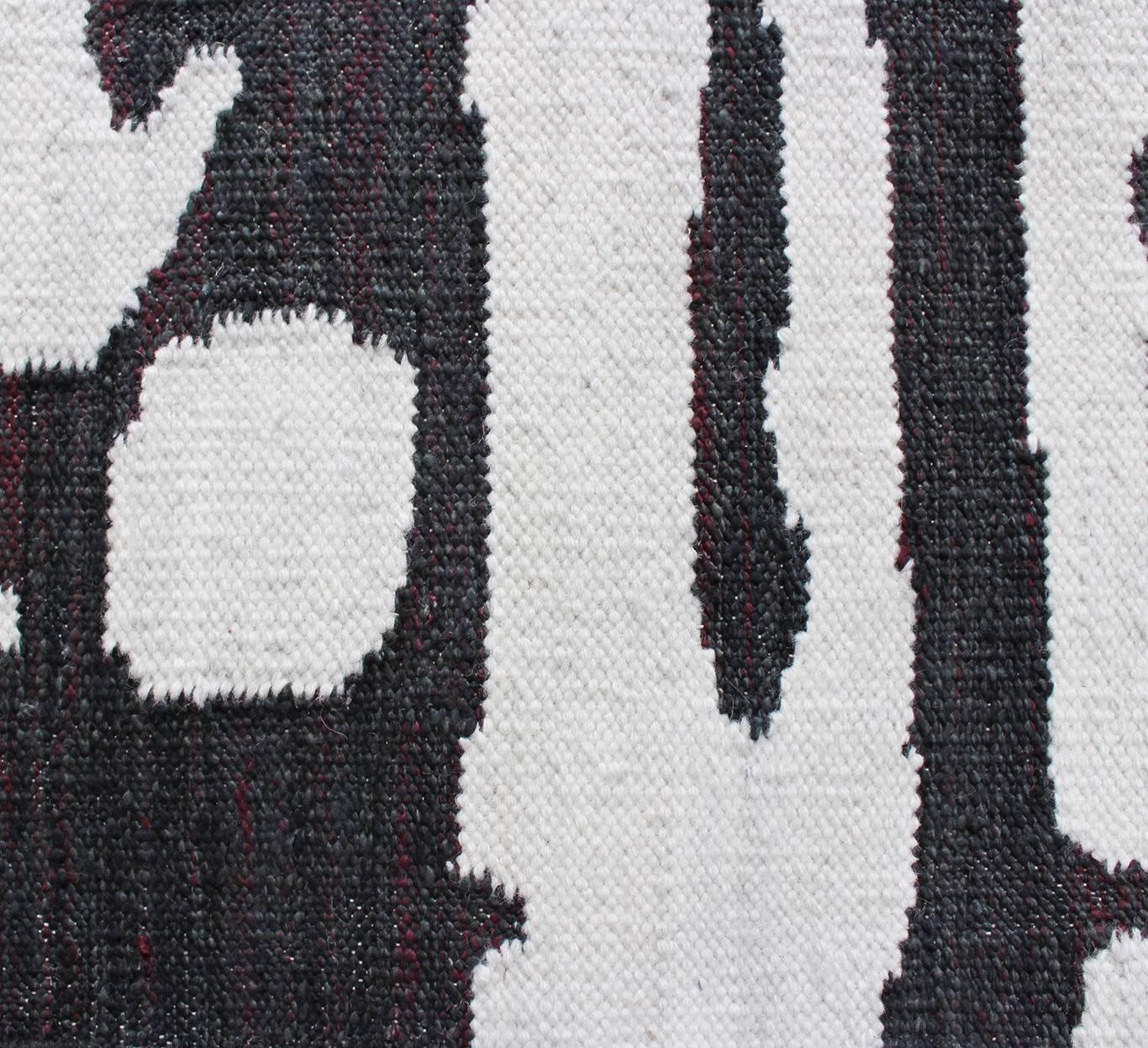 Hand-Woven Eskayel, Banda, B&W Flat-Weave Rug For Sale