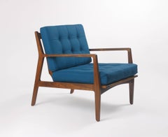 Modern Lounge Chair in Walnut with Upholstered Button Tufted Cushions