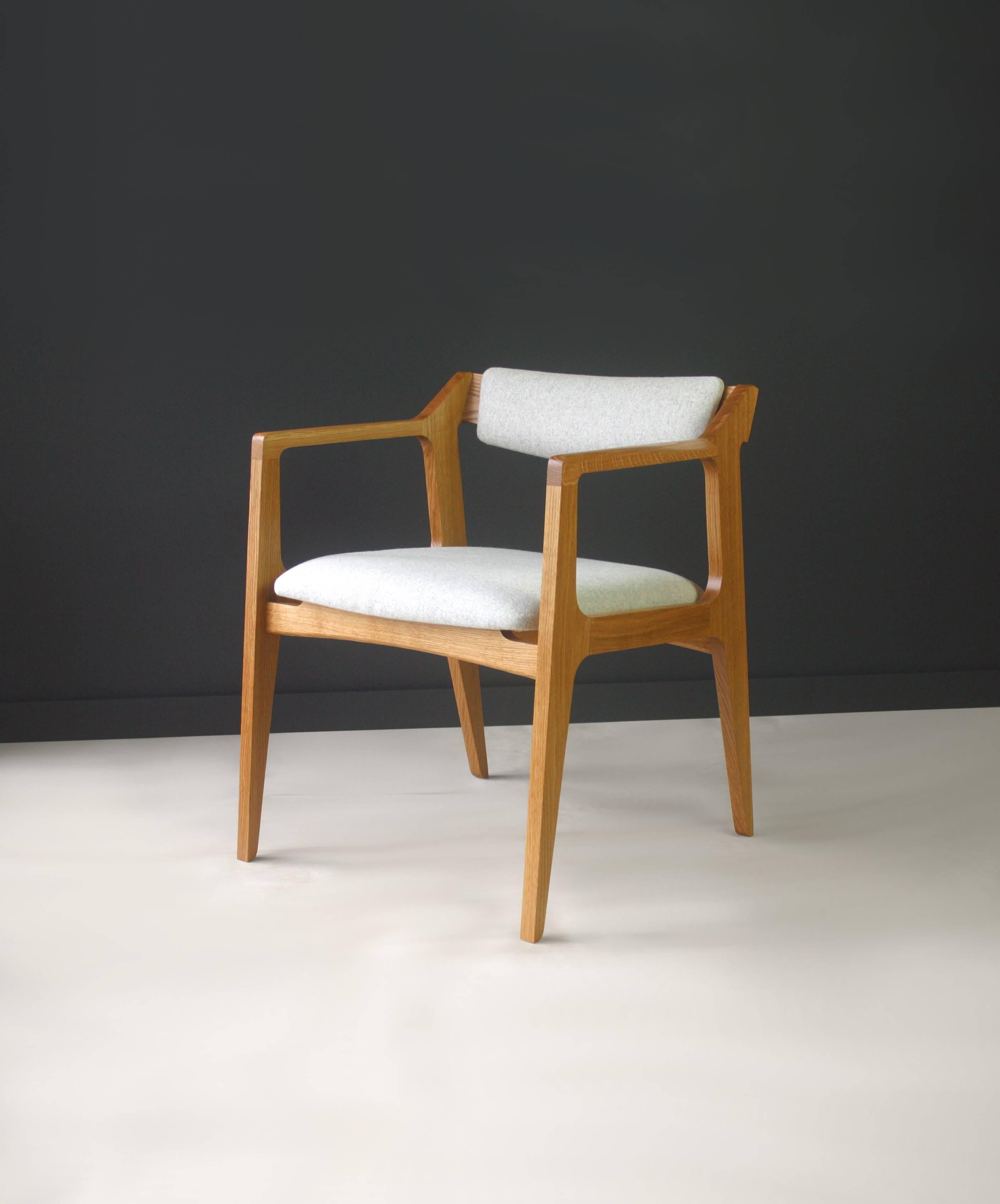 Contemporary Modern Side Chair in White Oak with Heathered Grey Upholstery For Sale