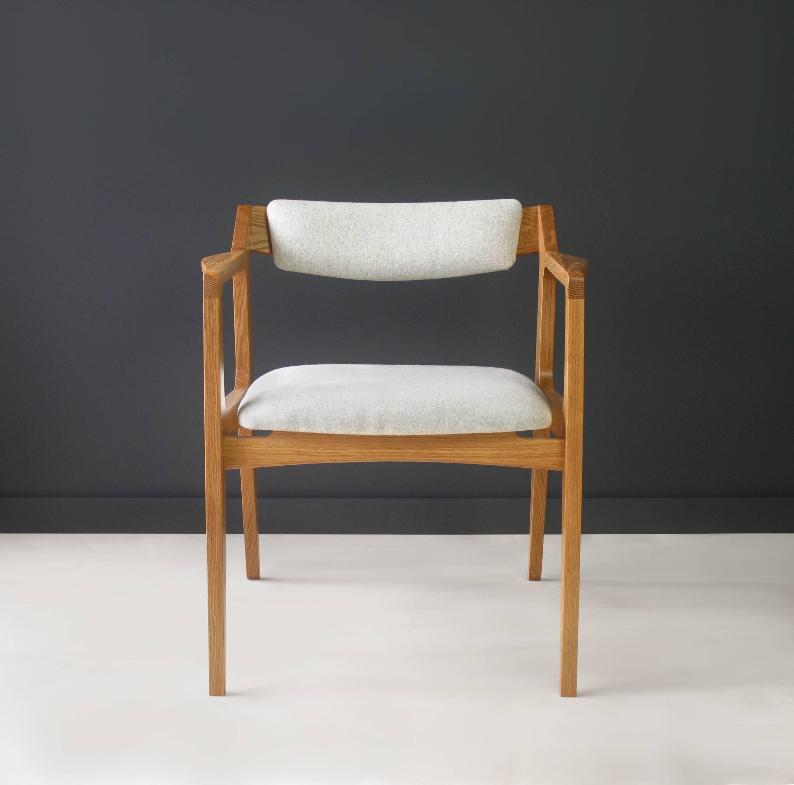 Modern Side Chair in White Oak with Heathered Grey Upholstery In New Condition For Sale In Portland, OR