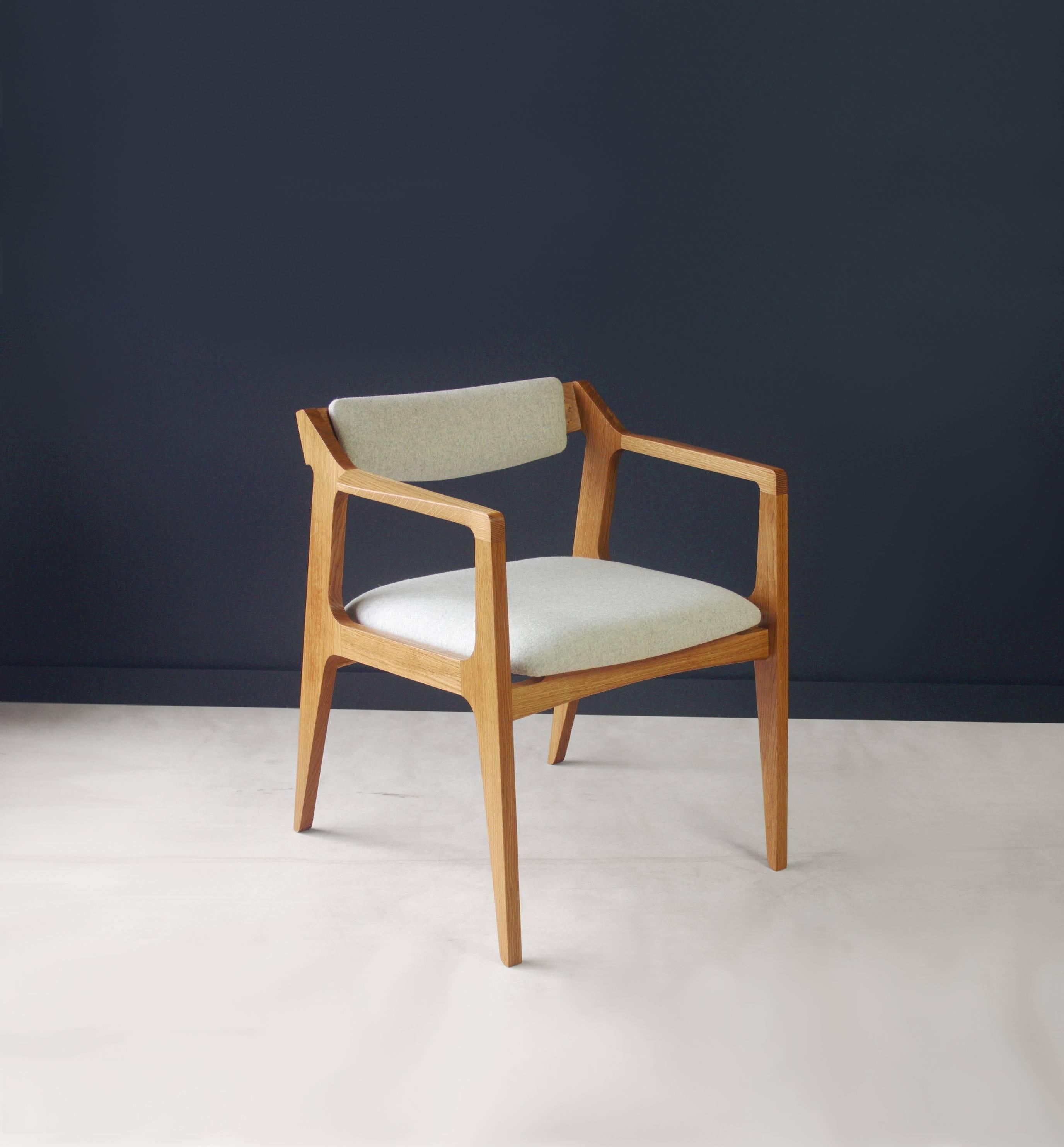 American Modern Side Chair in White Oak with Heathered Grey Upholstery For Sale