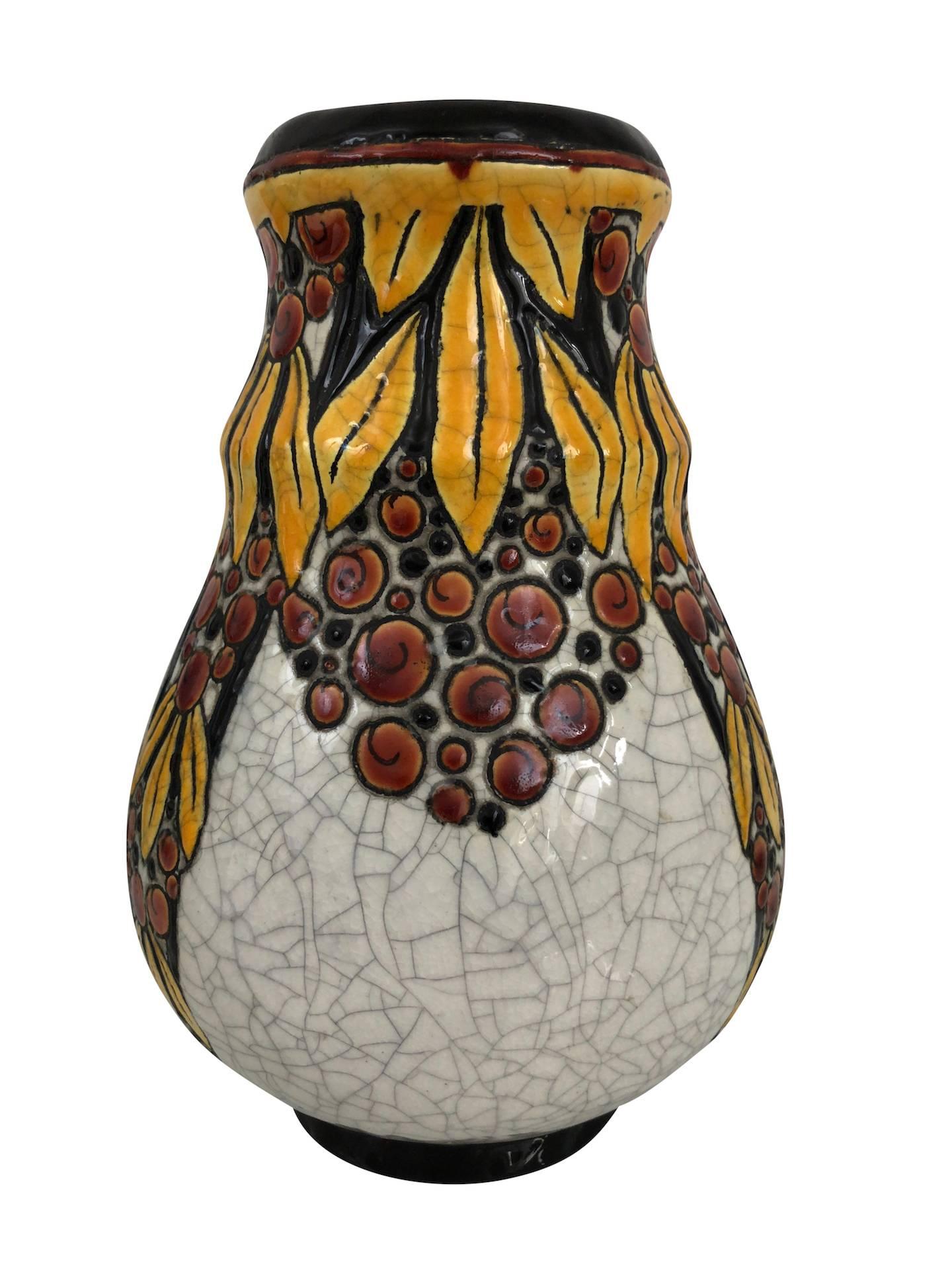 French Vase B.F.K. La Louvière Belgiques by Charles Catteau, Art Deco, Belgium, 1930 For Sale