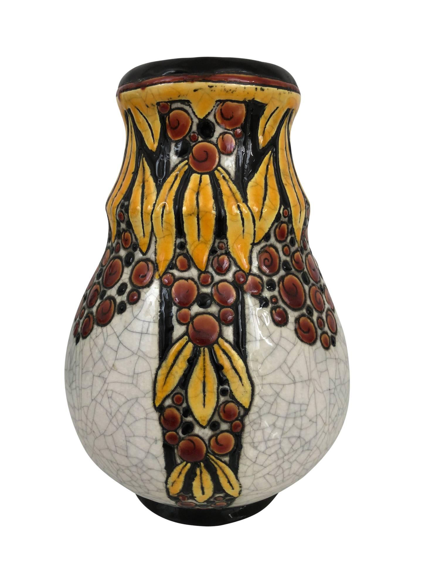 Fired Vase B.F.K. La Louvière Belgiques by Charles Catteau, Art Deco, Belgium, 1930 For Sale