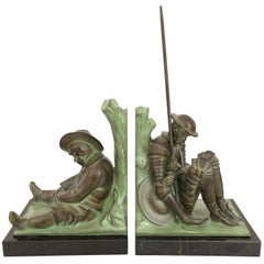 Art Deco Bookends, Don Quichotte by Janle, Original Max Le Verrier