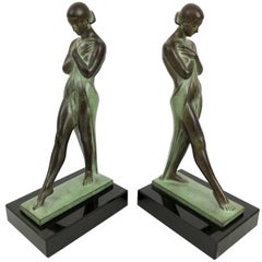 Art Deco Bookends, Meditation by Fayral, Original Max Le Verrier